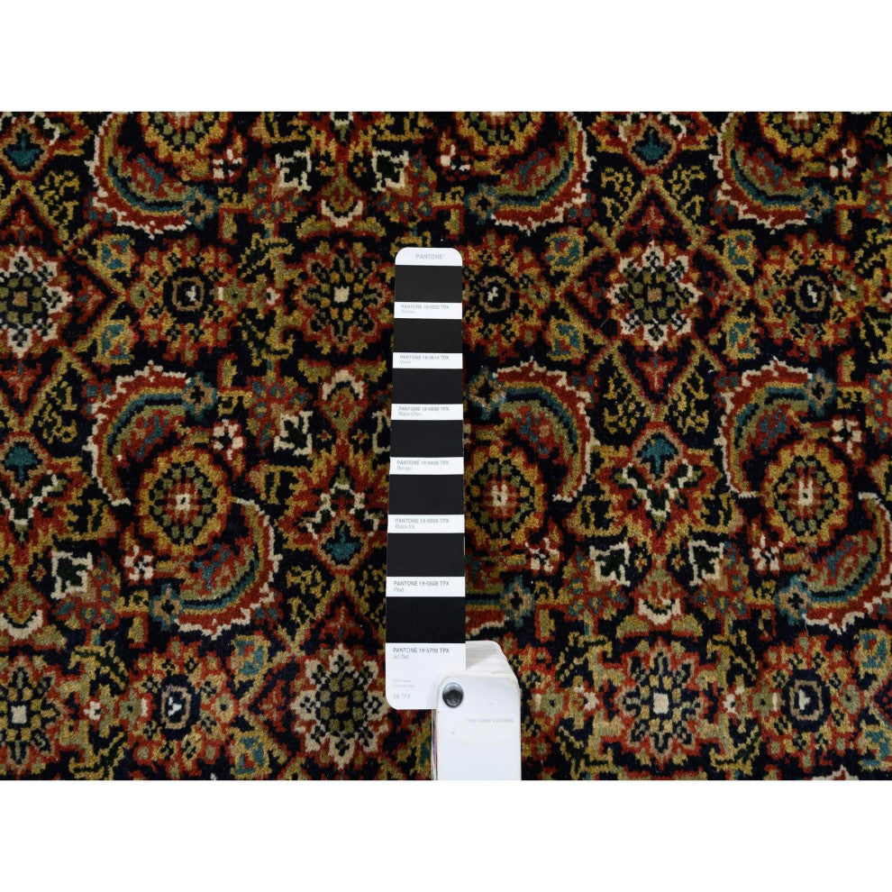Blue Herati Wool and Silk 175 KPSI Hand Knotted Gallery Runner Rug, 4'0" x 10'1"