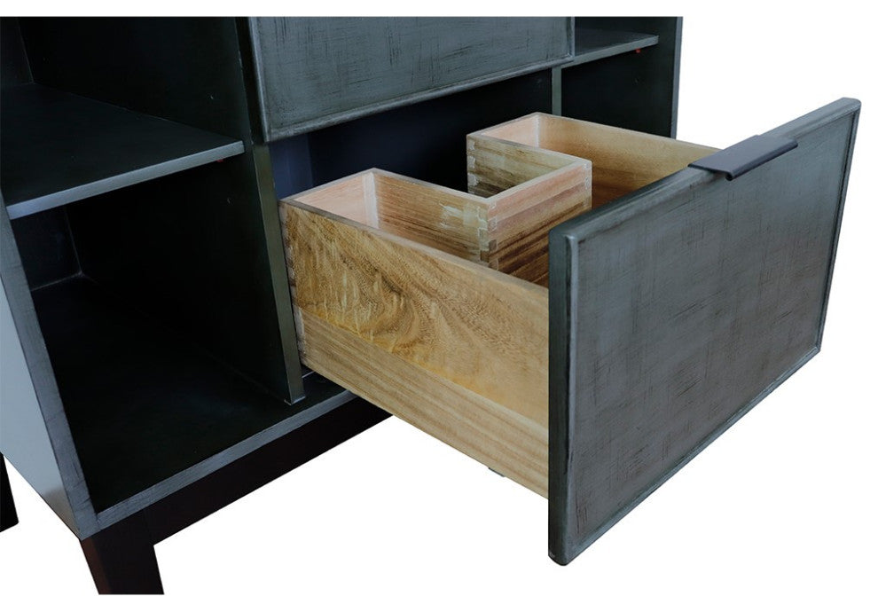 37" Single Vanity, Linen Gray Finish With Black Galaxy Top And Rectangle Sink