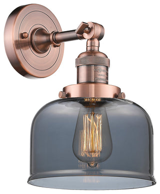 Large Bell 1-Light Sconce, Smoked Glass, Antique Copper