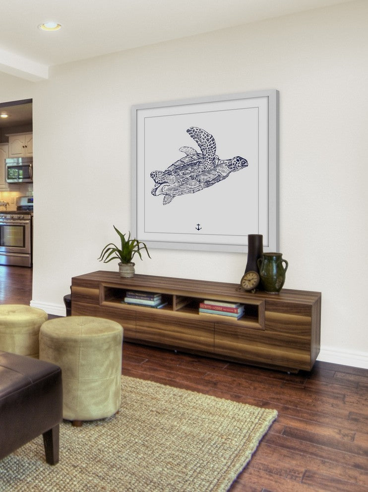 "Blue Turtle" Framed Painting Print