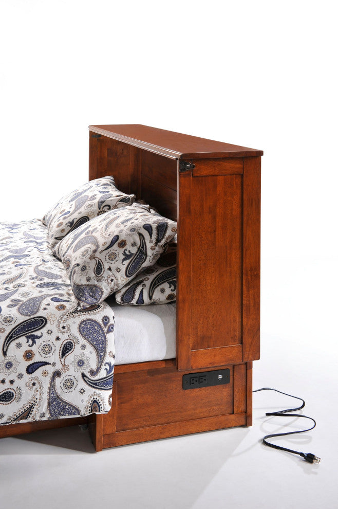 Clover Queen Size Murphy Bed Cabinet With Storage & Charging Ports, Cherry