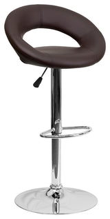 Contemporary Brown Vinyl Rounded Back Adjustable Barstool With Chrome Base