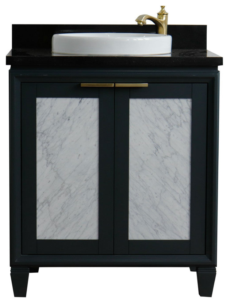 31" Single Sink Vanity, Dark Gray Finish With Black Galaxy Granite