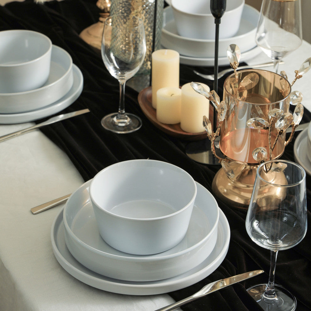 Stone Lain Celina Stoneware Dinnerware Set, Cereal and Dinner Bowls, White, 24-Piece
