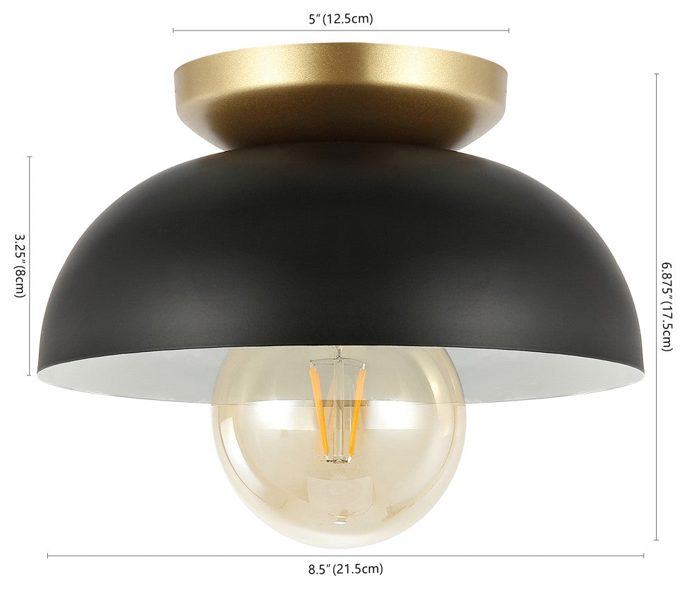 Paulina 8.5" 1-Light Iron LED Flush Mount, Black/Gold Painting
