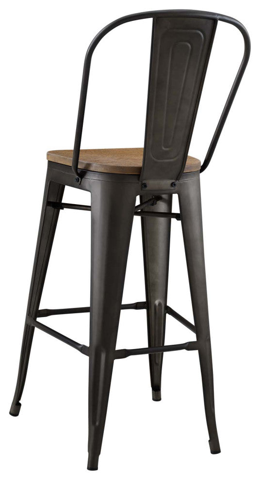 Bar Stool Chair Barstool, Set of 4, Wood, Metal, Brown, Modern, Bar Pub Bistro