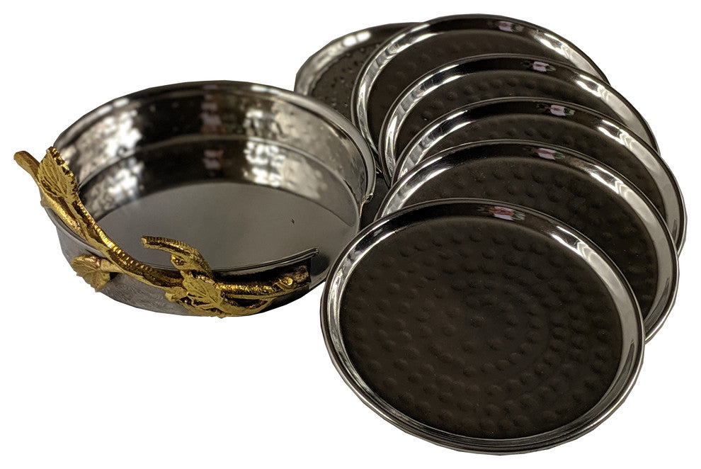 Hammered 7 Pcs Coaster Set, 4" Diameter