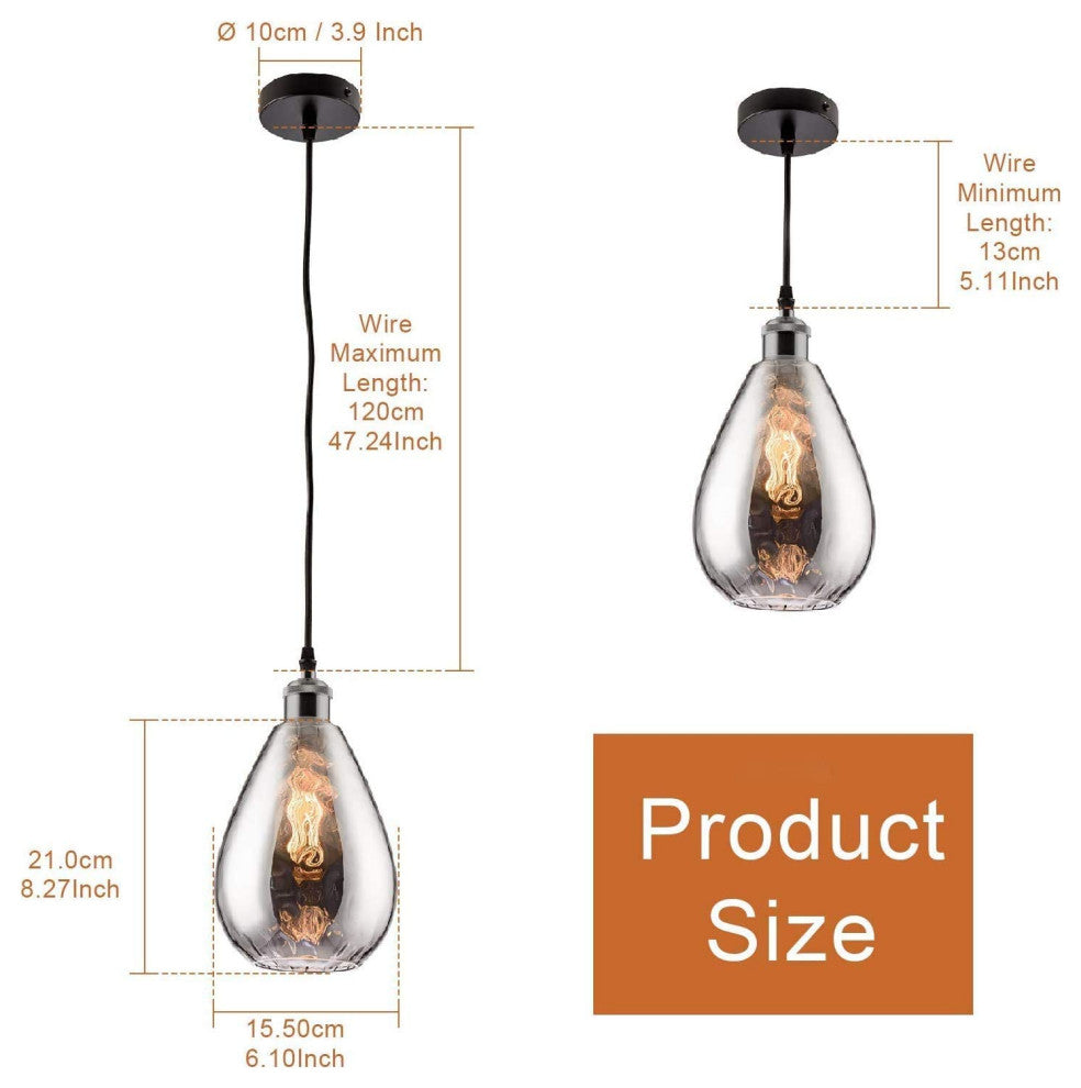 Industrial Glass Pendant Light, Modern, Teardrop, Chrome Mirror Effect