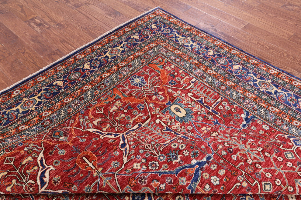 9' Square Hand Knotted Persian Fine Serapi Wool Rug - Q12436
