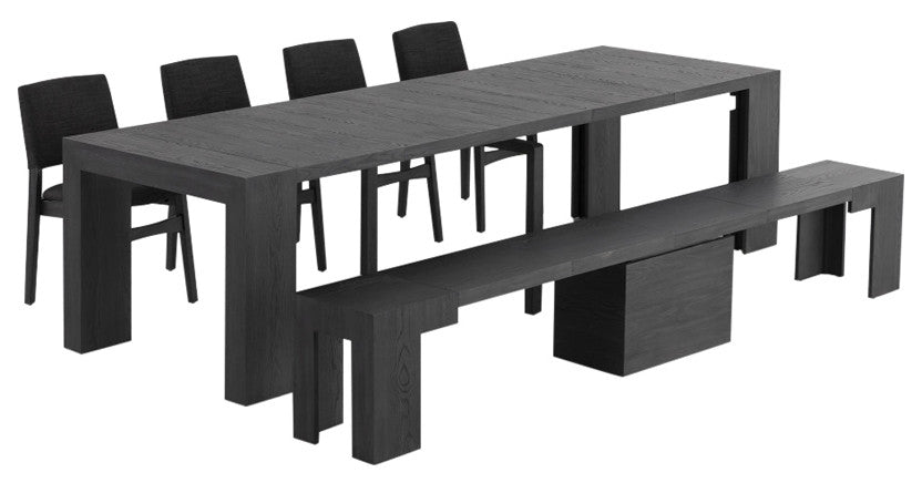 Transformer Table Dining Table Set With 4 Chairs and Bench, Black