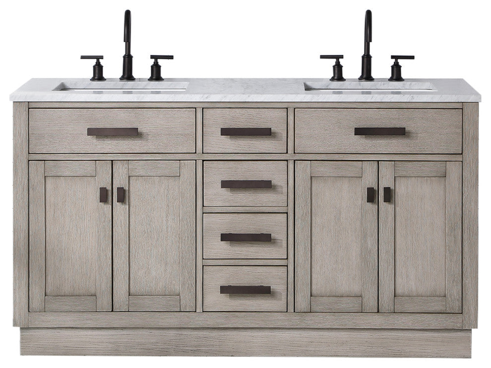 Chestnut 60" Bath Vanity, Grey Oak, Vanity With Faucet(s) With Oil-Rubbed Bronze Finsih Hardware