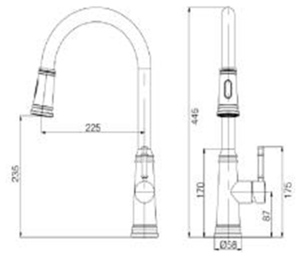 Single Handle Deck Mounted High Arc Pull Out Stainless Steel Kitchen Faucet, Bru