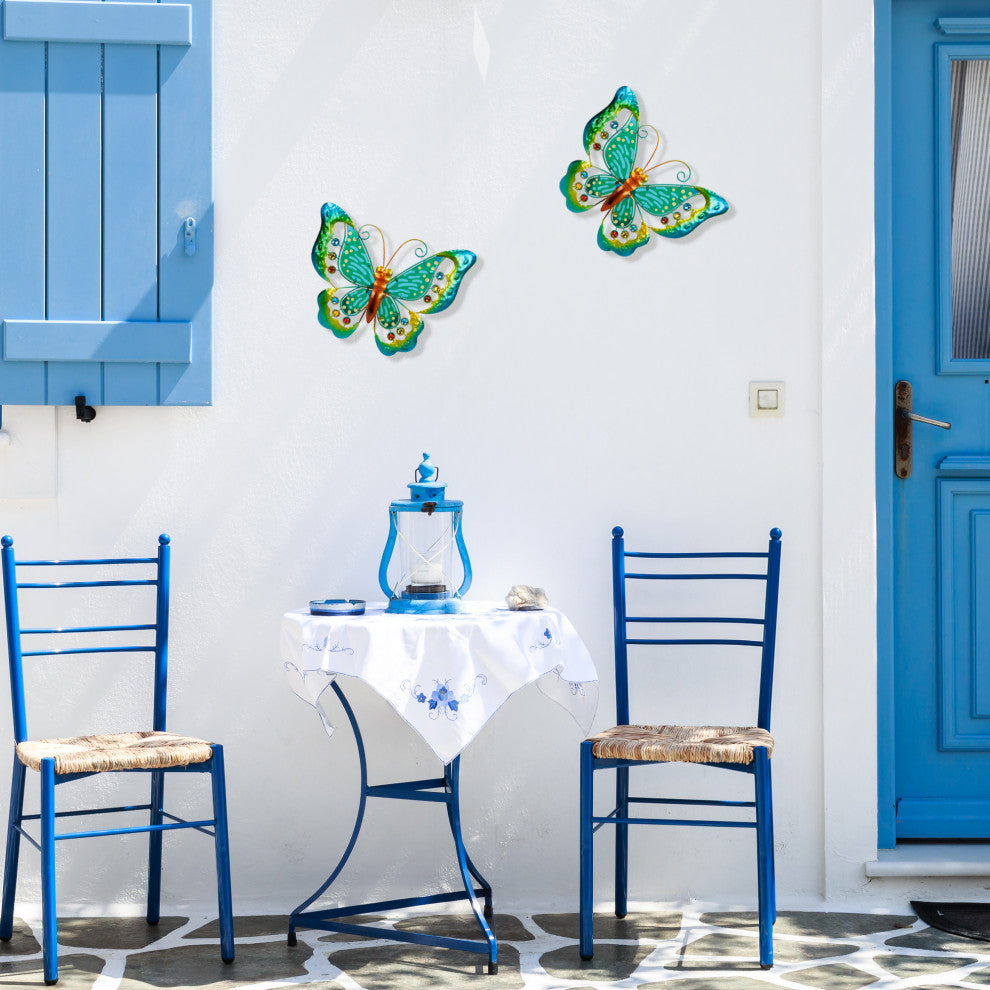 Green Metal Butterfly Outdoor Garden Wall Hanging 12"