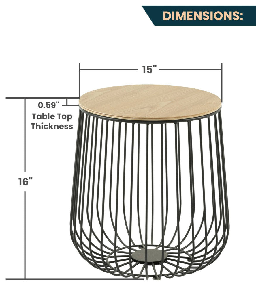 LeisureMod Runswick Modern Wood Top End Table With Metal Base, Natural Wood