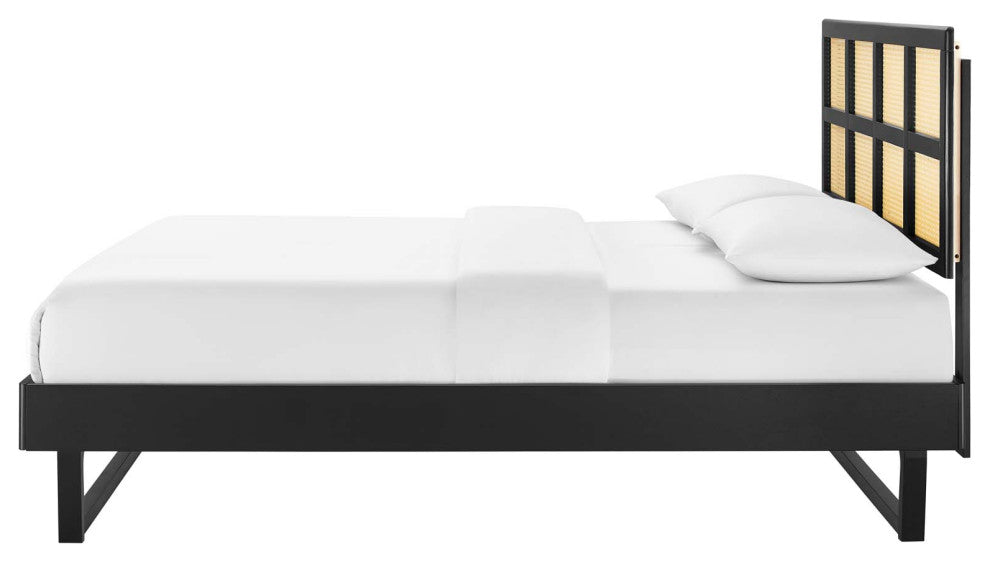 Platform Bed Frame, Queen Size, Wood, Black, Modern Mid-Century, Bedroom Master
