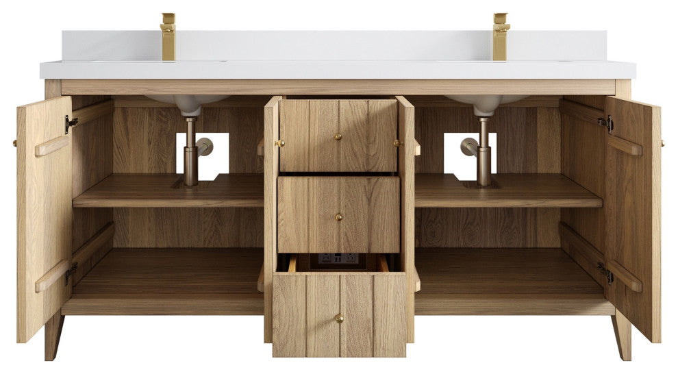 Atlanta Oak 72" Double Sink Bath Vanity, White 2" White Quartz