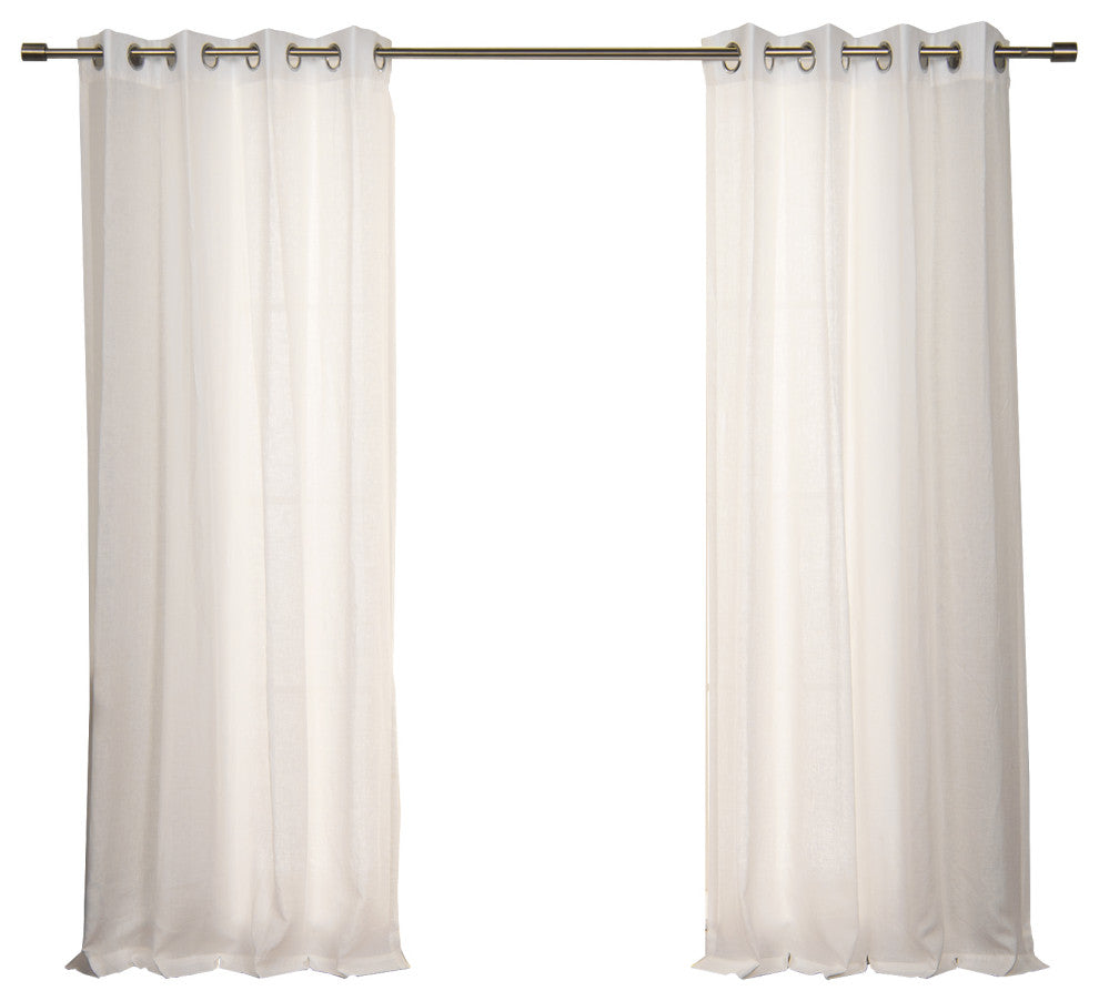 100% Linen Silver Grommet Curtain Set, White, 52" W X 84" L