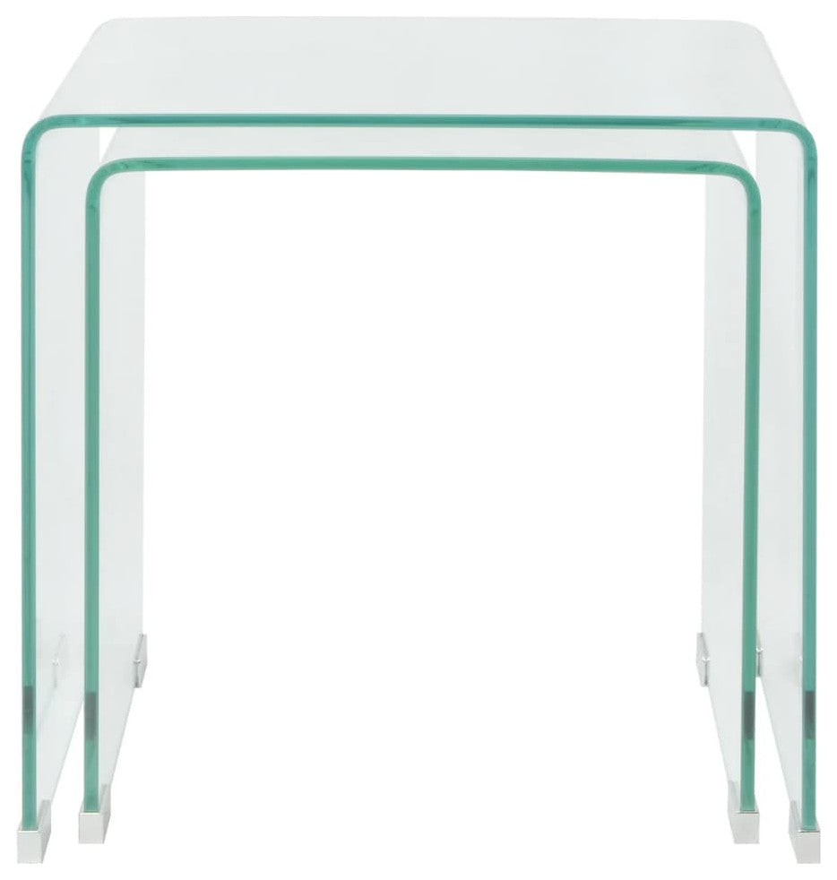 vidaXL Two Piece Nesting Table Set Tempered Glass Clear