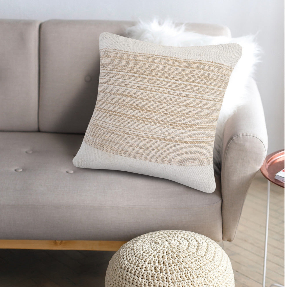 Ivory and Jute Striped Throw Pillow