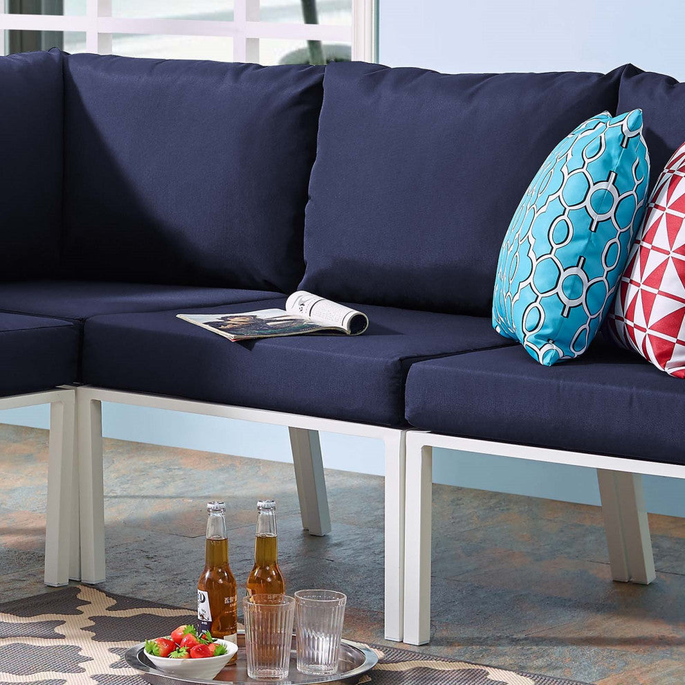 Lounge Chair, Aluminum, Metal, White Blue Navy, Modern, Outdoor Patio Bistro