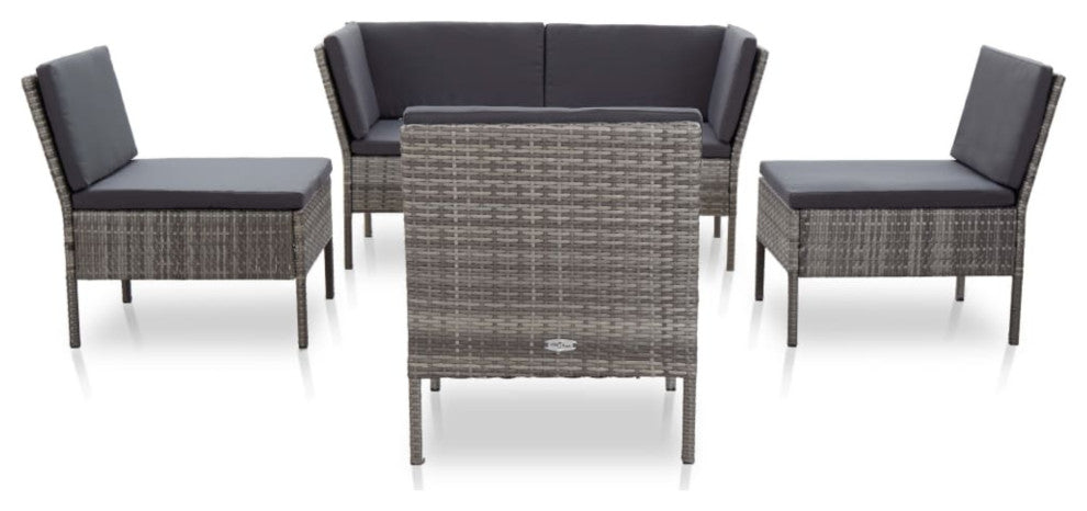 vidaXL 6-Piece Garden Lounge Set With Cushions Poly Rattan Gray