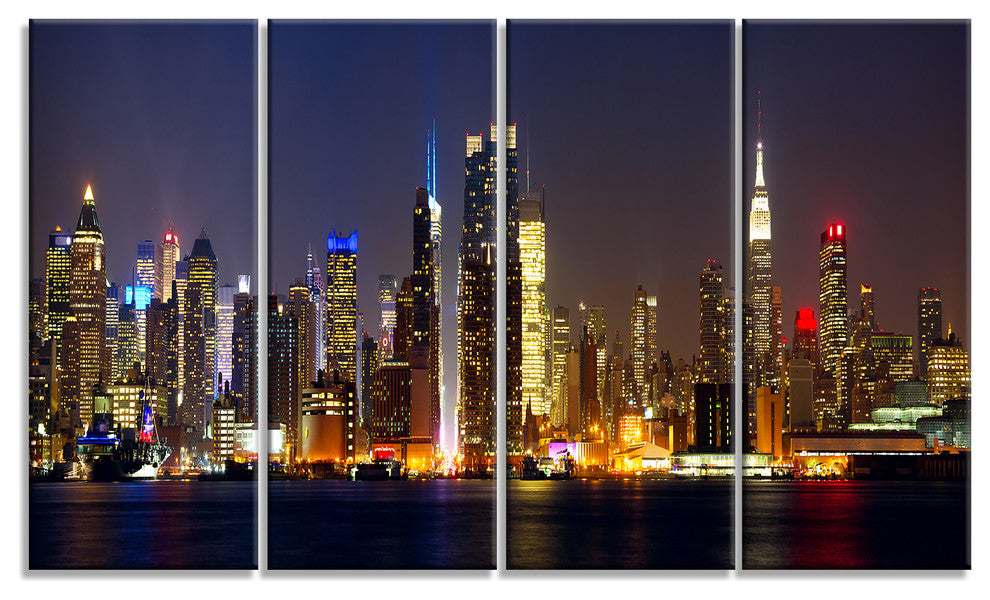 "New York Skyline at Night" Canvas Print, 4 Panels