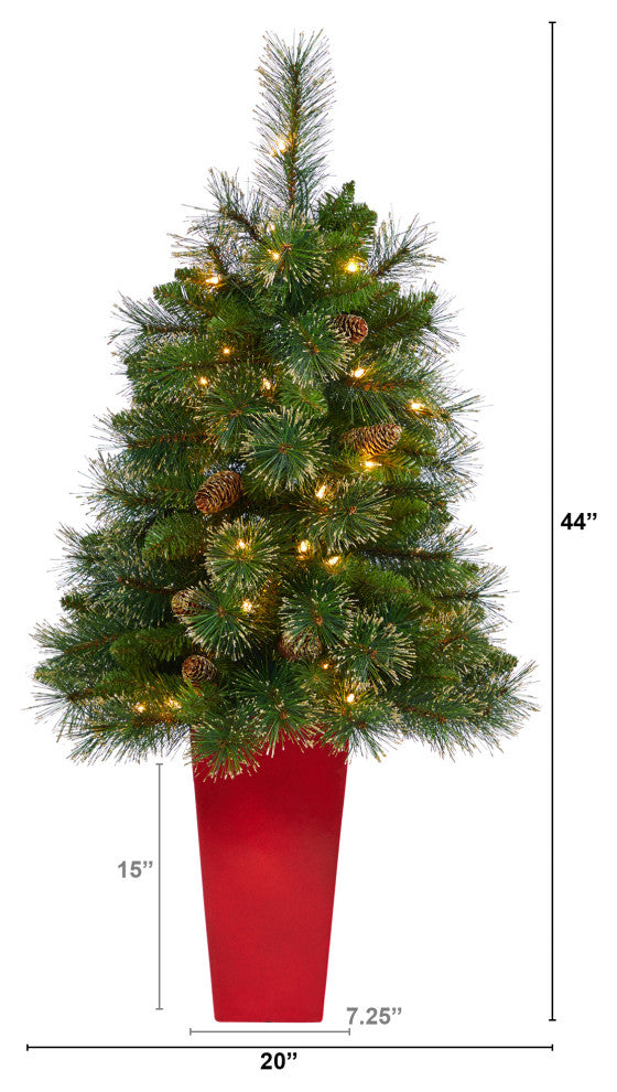 44" Golden Tip Washington Pine Faux Xmas Tree W/Lights, Pinecones
