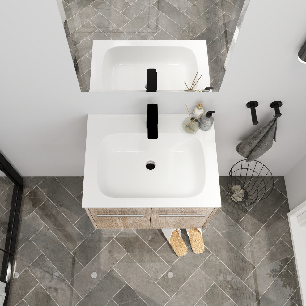 24" Plywood Wall Mounted Bath Vanity Set, Integrated Resin Sink