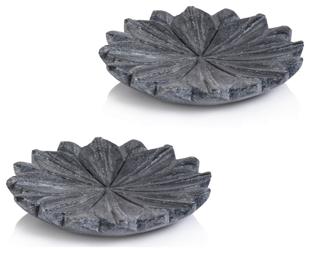 Kara 2-Piece Lotus Marble Decorative Dish Set, Gray