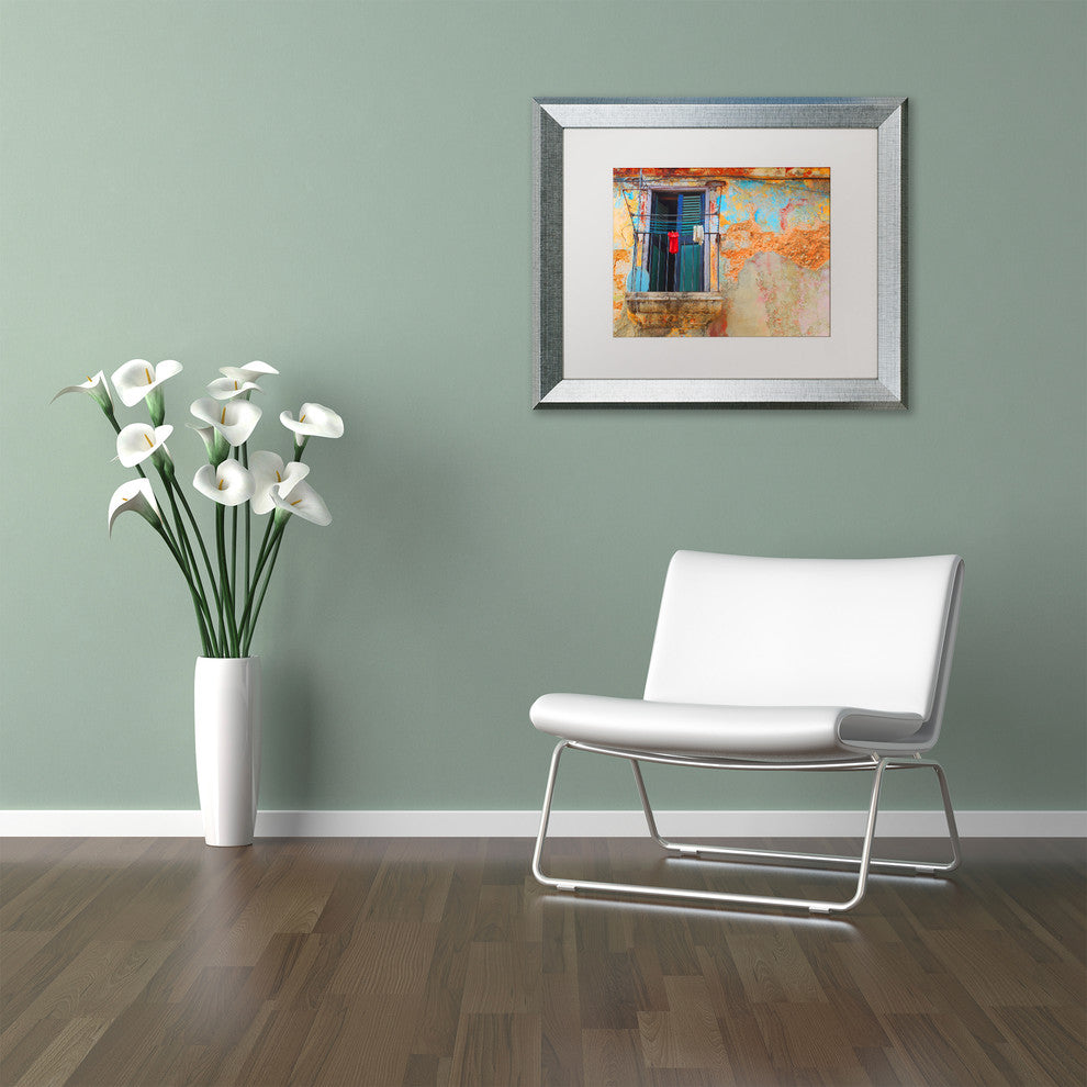 ''Havana Balcony'' Matted Framed Art, Silver Frame, White Matte, 14x11