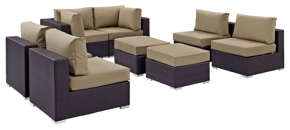 Modway Convene 8 Piece Outdoor Patio Sectional Set, Espresso Mocha