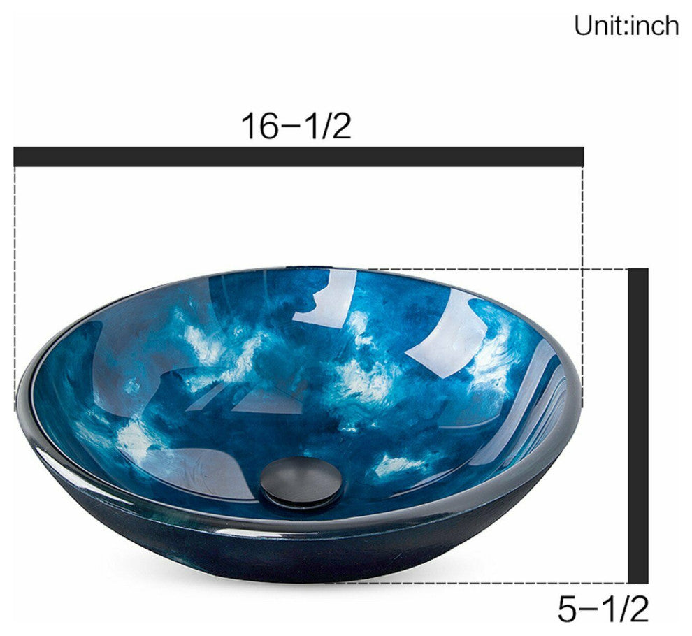 ELECWISH Glass Bathroom Vessel Sink, Vessel Faucet, Blue