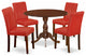 5 Pc Dining Set, 1 Drop Leaves Table, 4 Firebrick Red Pu Leather Chairs