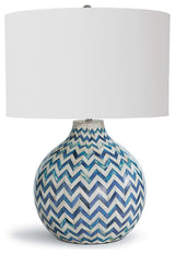 Chevron Bone Table Lamp, Indigo
