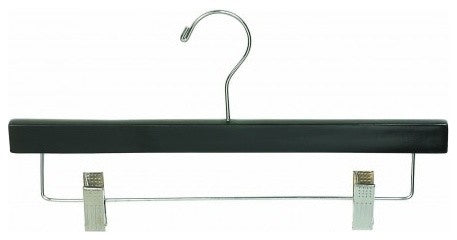 Wooden Bottom Hanger With Clips, Black/Chrome, Box of 100