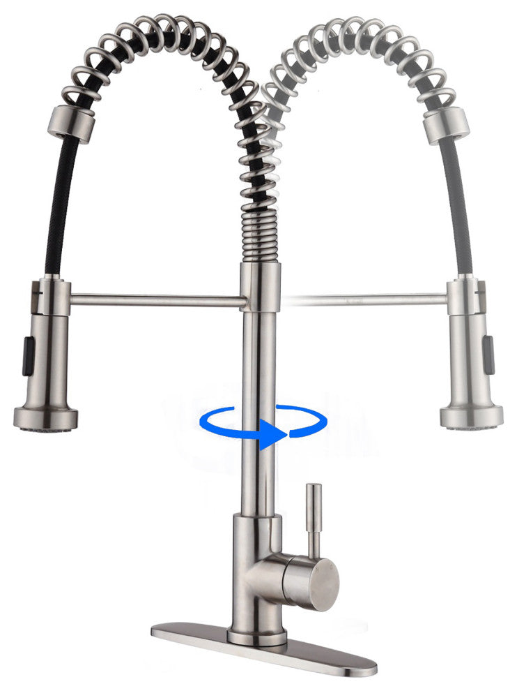 Single Handle Deck Mounted Spring Neck Kitchen Faucet with Pull Down Sprayer , B