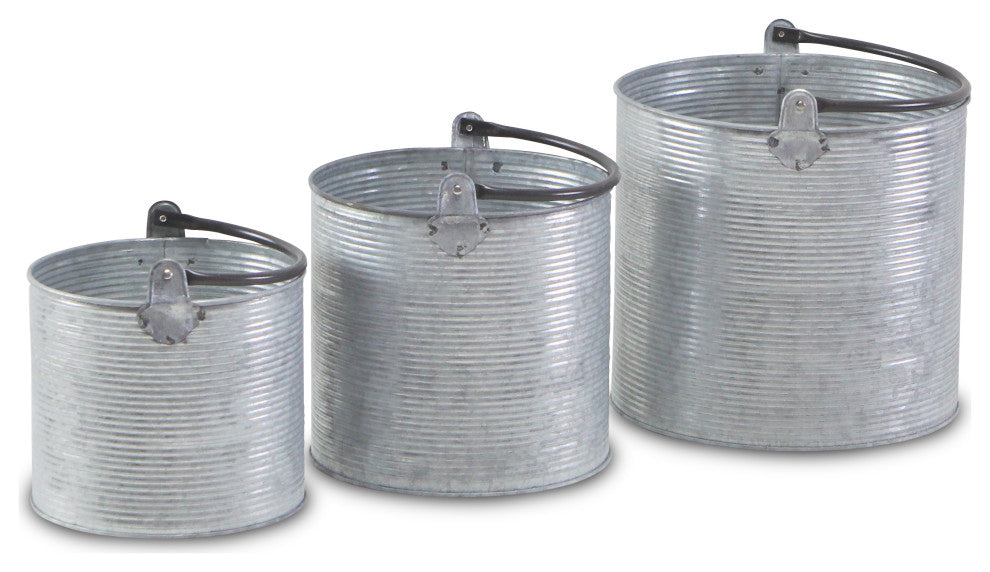 Textured Metal Garden Buckets, Set of 3