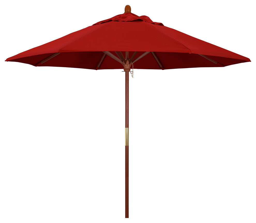9' Square Push Lift Wood Umbrella, Sunbrella, Jockey Red
