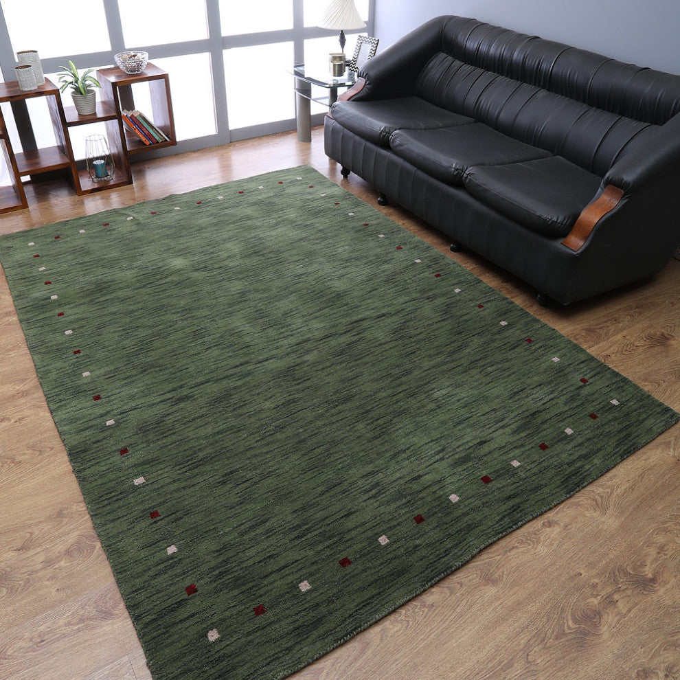 HAND KNOTTED LOOM WOOL ECO-FRIENDLY AREA RUGS - Rectangle, Green, Contemporary