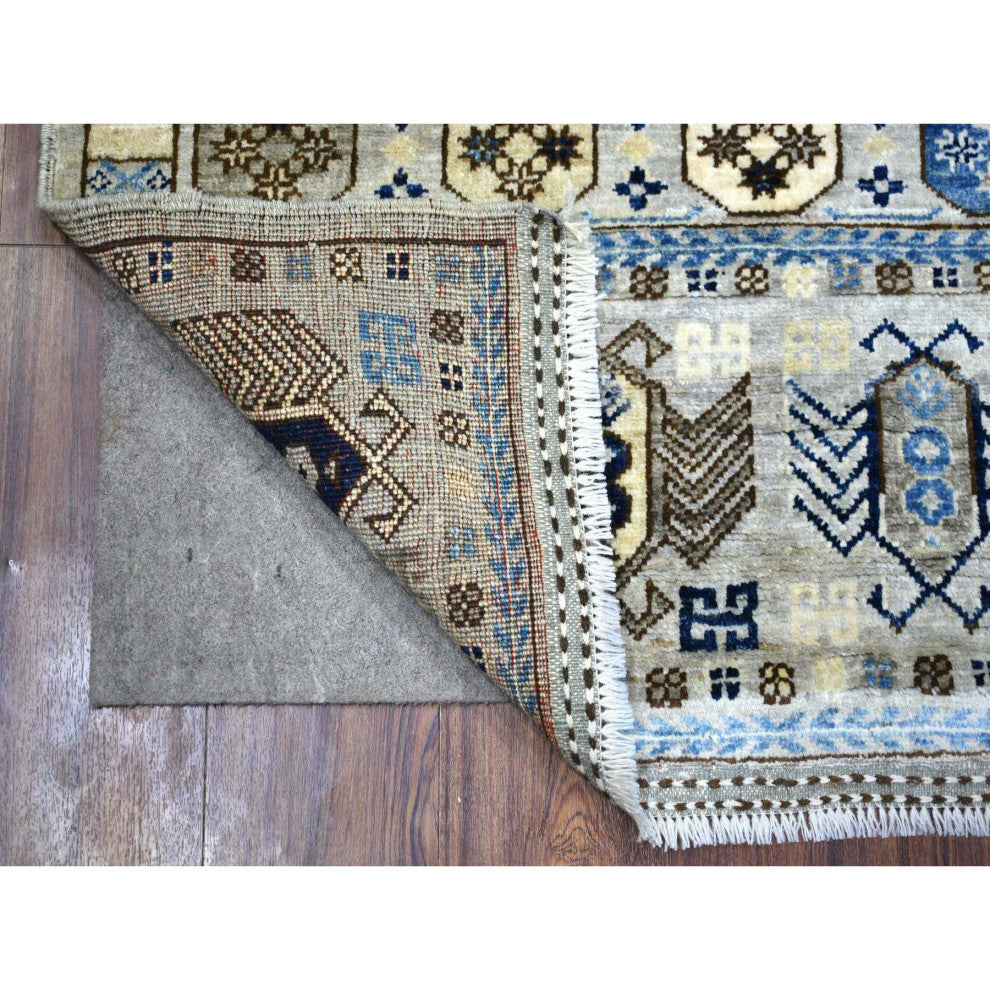 Gray Hand Knotted Natural Dyes Afghan Ersari Wool Hand Knotted Rug, 3'3" x 4'10"