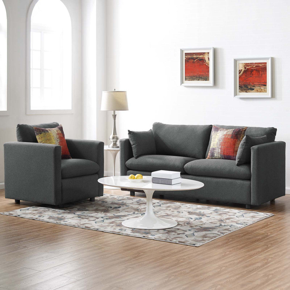 Armchair and Sofa Set, Fabric, Gray, Modern, Living Lounge Hospitality
