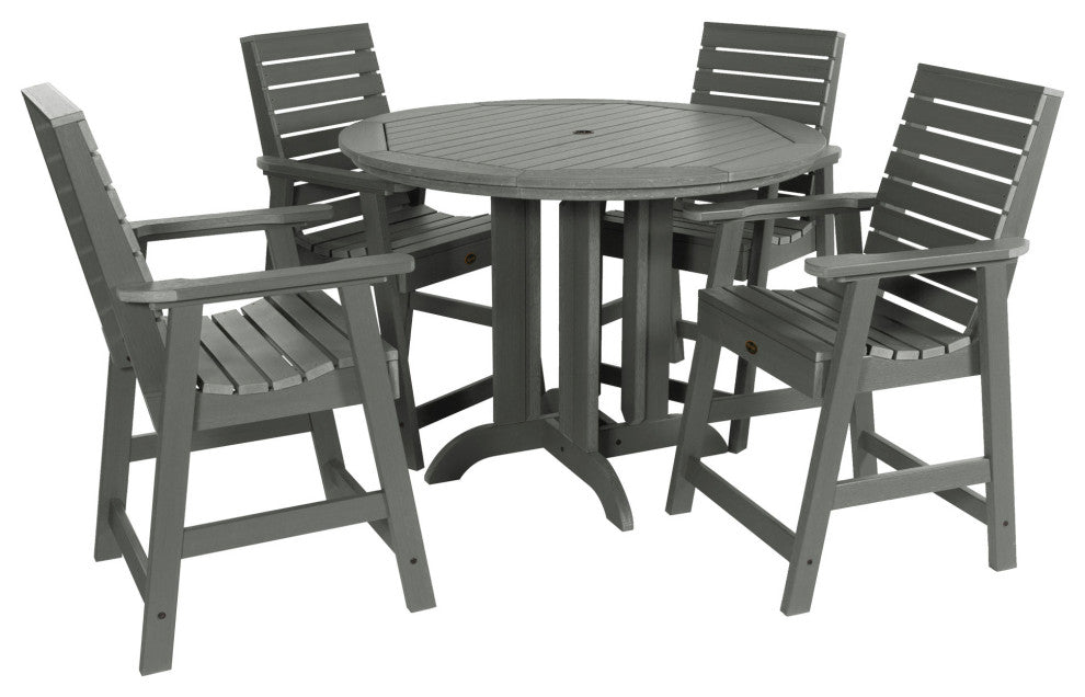 Glennville 5-Piece Round Counter Dining Set, Weathered Acorn, Coastal Teak