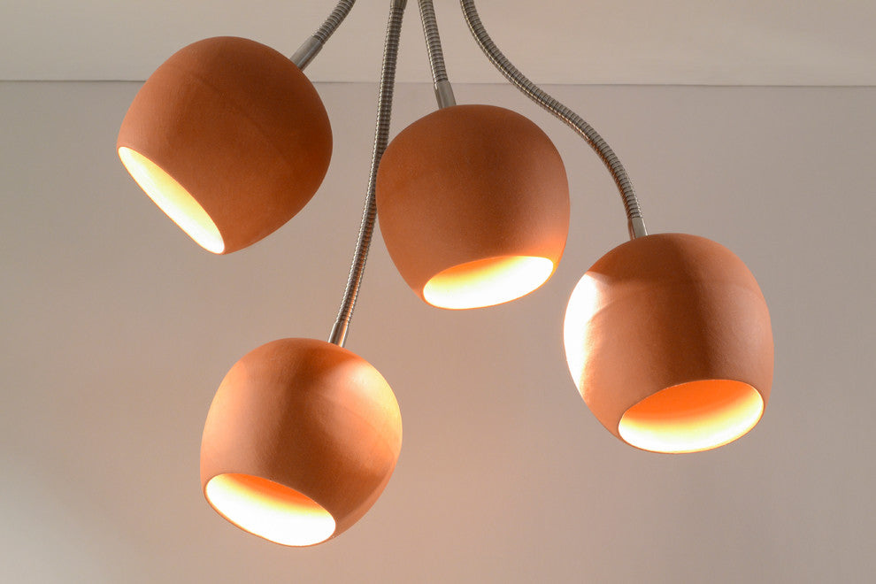 LED Bouquet: Ceiling Light with Four Ceramic Shades, Brown