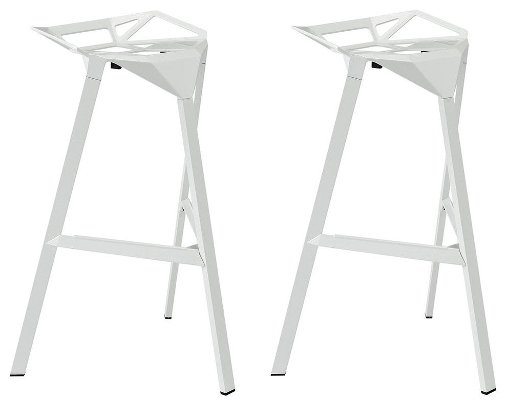 Modern Contemporary Dining Kitchen Stacking Bar Stools, White, Set of 2