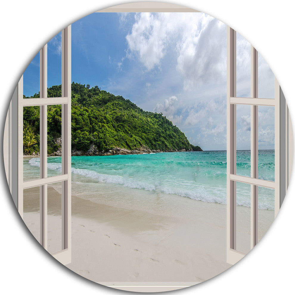 Open Window To Calm Seashore, Seashore Round Metal Wall Art, 11"