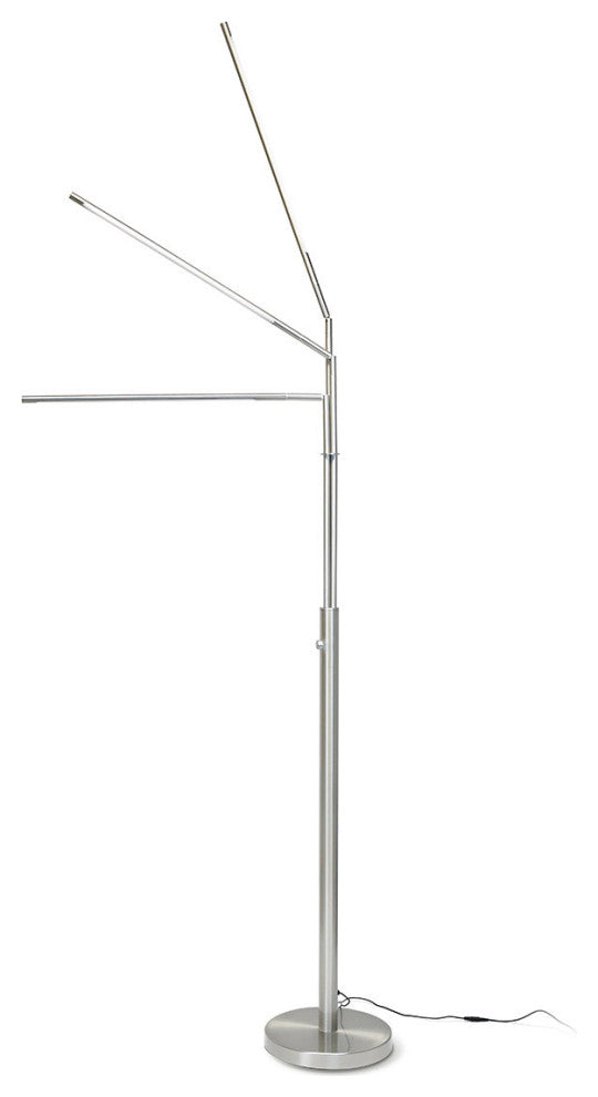 HOMEGLAM  Terminals 3-lights  24W  LED Adjustable Floor Lamp, Brushed Nickel