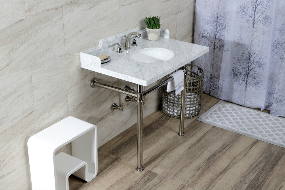 Kingston Brass LMS3622M86ST 36" Carrara Marble Console Sink, Legs
