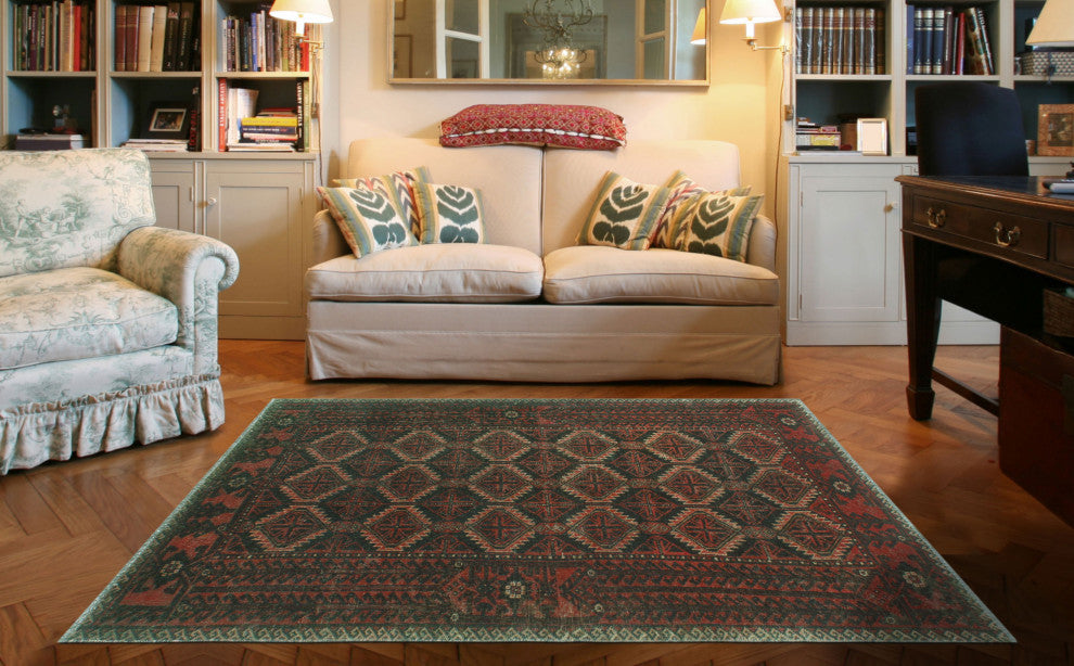 Vintage Distressed Kamelya Charcoal/Rust Rug, 3'7x6'2