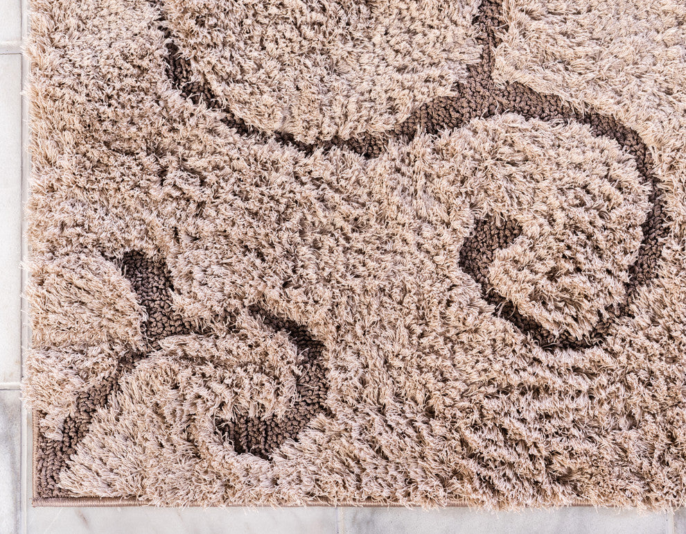 Unique Loom Light Brown Floral Shag2'x6'7 Runner Rug