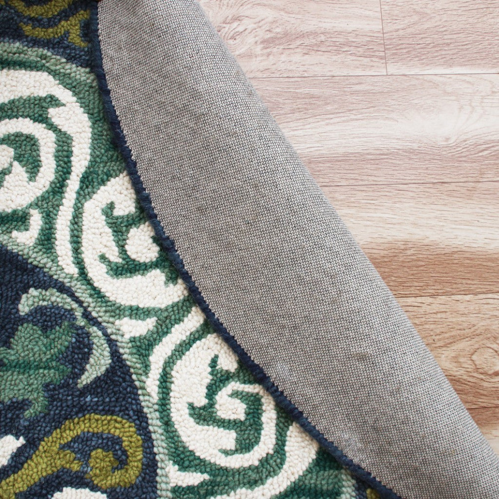 7??Round Blue and Green Ornate Medallion Area Rug